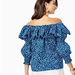 Lilly Pulitzer Blue Beatrix Off Shoulder Top Women’s XS preppy